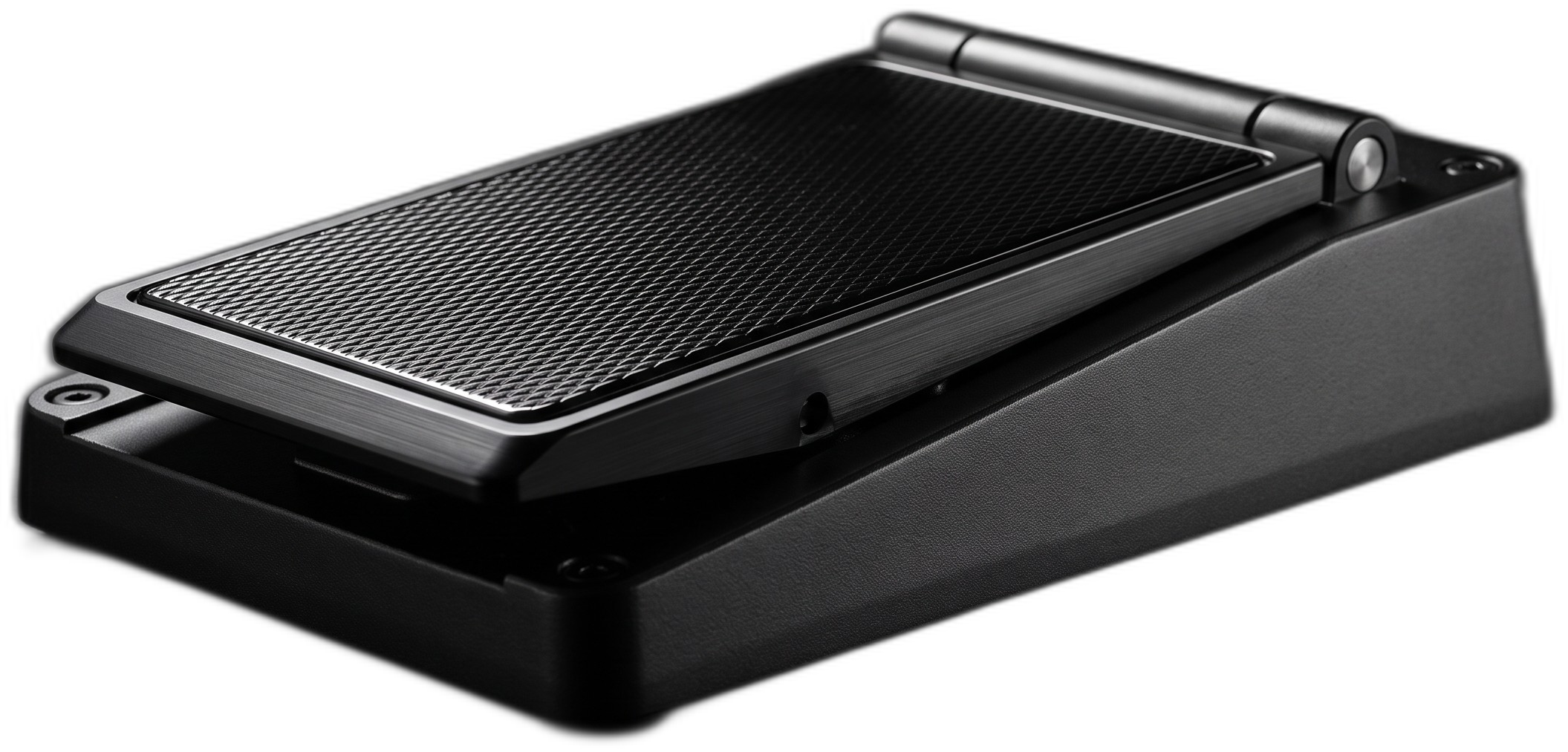 LOUDMOUTH foot pedal, black aluminium finish, isometric view